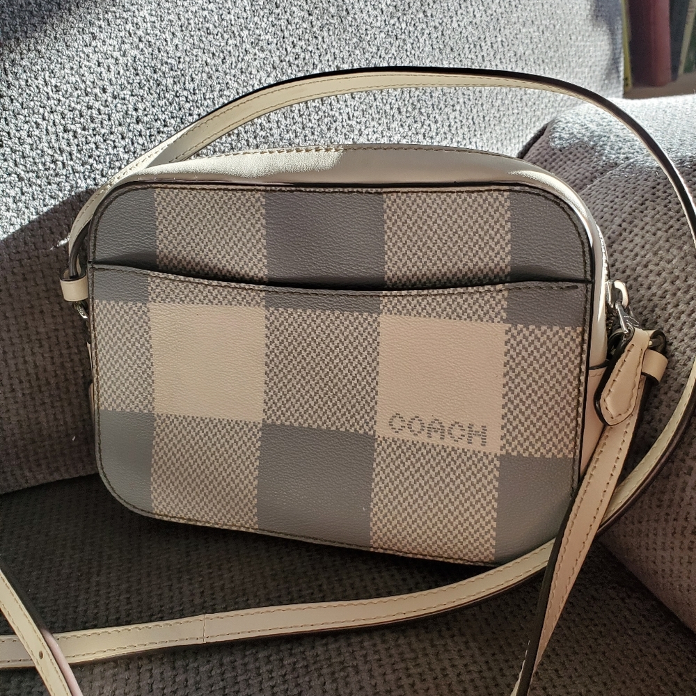 Coach Mini Crossbody Camera Bag/Purse plaid grey/blue